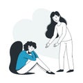Woman Help to Young Girl in Depression Feeling Sad Suffering from Mental Disorder Vector Illustration