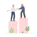 Woman Helping Male Collegue to Climb up on Column of Columns, Moving up Motivation Business Concept Cartoon Vector