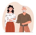 Woman helps old man vector concept