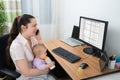 Woman With Her Baby Talking On Mobile Phone Royalty Free Stock Photo