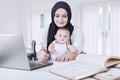 Woman with her Baby Working from Home