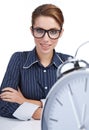 Woman at her desk at the end of the day Royalty Free Stock Photo