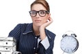 Woman at her desk at the end of the day Royalty Free Stock Photo