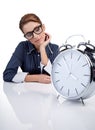 Woman at her desk at the end of the day Royalty Free Stock Photo