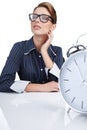 Woman at her desk at the end of the day Royalty Free Stock Photo