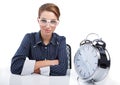 Woman at her desk at the end of the day Royalty Free Stock Photo