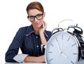 Woman at her desk at the end of the day Royalty Free Stock Photo