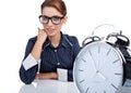 Woman at her desk at the end of the day Royalty Free Stock Photo