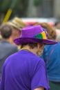 Woman in her Mardi Gras Apparel during Carnival Block Party Royalty Free Stock Photo