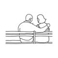 Woman and her transparent dashed line lover sitting on wooden ch