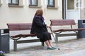 Woman with her walking stick Royalty Free Stock Photo