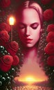 Woman hidden in roses - abstract digital art