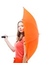 Woman hide behind umbrella