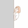 Woman hiding behind wall. Hand drawn character style vector Royalty Free Stock Photo