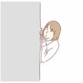 Woman hiding behind wall. Hand drawn character style vector Royalty Free Stock Photo