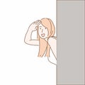 Woman hiding behind wall. Hand drawn character style vector Royalty Free Stock Photo