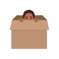 Woman hiding in a carton box Royalty Free Stock Photo