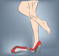 Woman in high heels. leg fatigue. vector illustration. Royalty Free Stock Photo