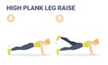 High Plank Leg Raise exercise woman colorful cartoon vector illustration concept