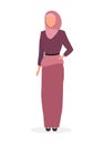 Woman in hijab flat vector illustration. Saudi, arabian girl wearing abaya isolated cartoon character on white background. Muslim