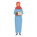 Woman in hijab with many books icon cartoon vector. Study person