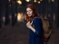 Woman Hiker Backpack Travel In The Forest Freedom