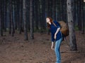 Woman Hiker Backpack Travel Landscape Forest Active Leisure