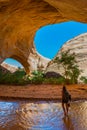 Woman Hiker Backpacker near Jacob Hamblin Arch Coyote Gulch Royalty Free Stock Photo