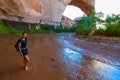 Woman Hiker Backpacker near Jacob Hamblin Arch Coyote Gulch Royalty Free Stock Photo