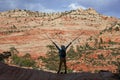 Woman Hiker Celebrates