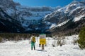 Woman hiker in the Cirque of Gavarnie, France Royalty Free Stock Photo