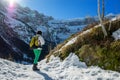 Woman hiker in the Cirque of Gavarnie, France Royalty Free Stock Photo