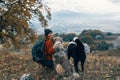 woman hiker dogs travel friendship nature landscape