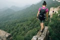 Woman hiker enjoy the view on the top of great wall Royalty Free Stock Photo