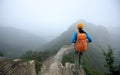 Woman hiker enjoy the view on the top of great wall Royalty Free Stock Photo