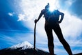 Woman hiker enjoys volcano view