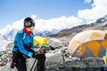 Woman hiker in Everest base camp Royalty Free Stock Photo