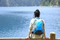 Woman hiker on jiuzhaigou national park, china Royalty Free Stock Photo