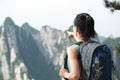 Woman hiker mountain peak Royalty Free Stock Photo