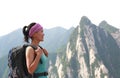 Woman hiker mountain peak Royalty Free Stock Photo