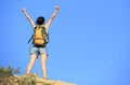 Woman hiker mountain peak Royalty Free Stock Photo