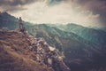 Woman hiker on a mountain Royalty Free Stock Photo