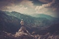 Woman hiker on a mountain Royalty Free Stock Photo