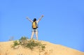 Woman hiker mountain top