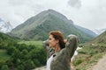 woman hiker mountains landscape travel fresh air