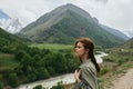 woman hiker mountains landscape travel fresh air