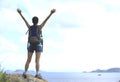 Woman hiker seaside Royalty Free Stock Photo