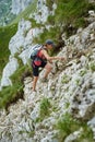 Woman hiker on a steep trail