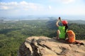 Woman hiker use smartphone taking photo Royalty Free Stock Photo