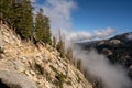 Woman Hikes Along Cliffside in Sequoia National Park